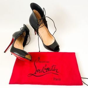 Authentic Christian Louboutin Megavamp Black Leather Stiletto Size 38,heel 100mm